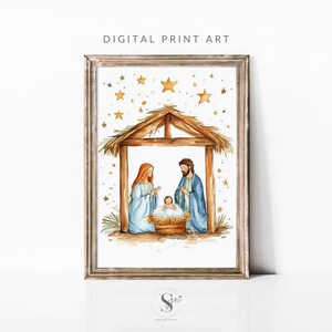 Nativity Scene Print | Nativity PRINTABLE Wall Art | Christian Manger | Picture of Christ | Christmas Wall Art | Christmas Print Art | P15