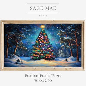 Arte de TV com moldura de Natal Evergreen, Noite de inverno vintage, Protetor de tela de Natal, Arte de TV com moldura de árvore de Natal de fazenda, Pintura de paisagem | TV11
