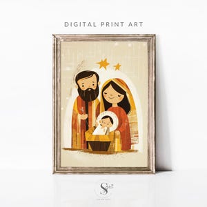 Impresión de la escena de la natividad / Arte mural de la natividad para imprimir / Pintura de la natividad / Imagen de Cristo / Arte mural navideño / Arte de la Sagrada Familia / P11
