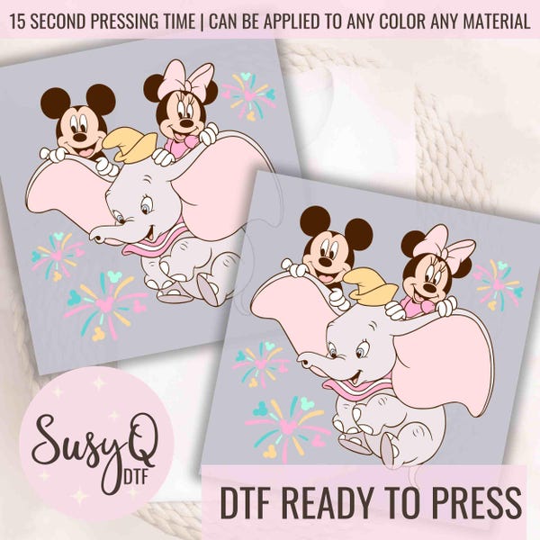 Dumbo Mickey Minnie DTF Transfers, Dumbo DTF, Cute Iron On Transfers, Disney Ready to Press Transfers