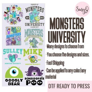 Disney Monsters DTF Transfers, Monsters DTF Iron On Prints, Monsters Iron On Transfers