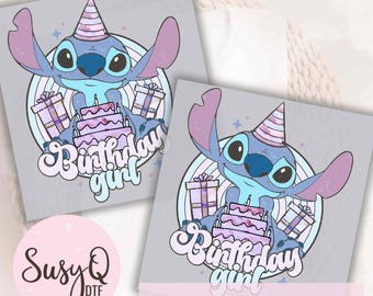 Stitch Birthday Girl DTF Transfers, Stitch Disney Transfers, Cute Disney Iron On Transfers, Disney Ready to Press Transfers