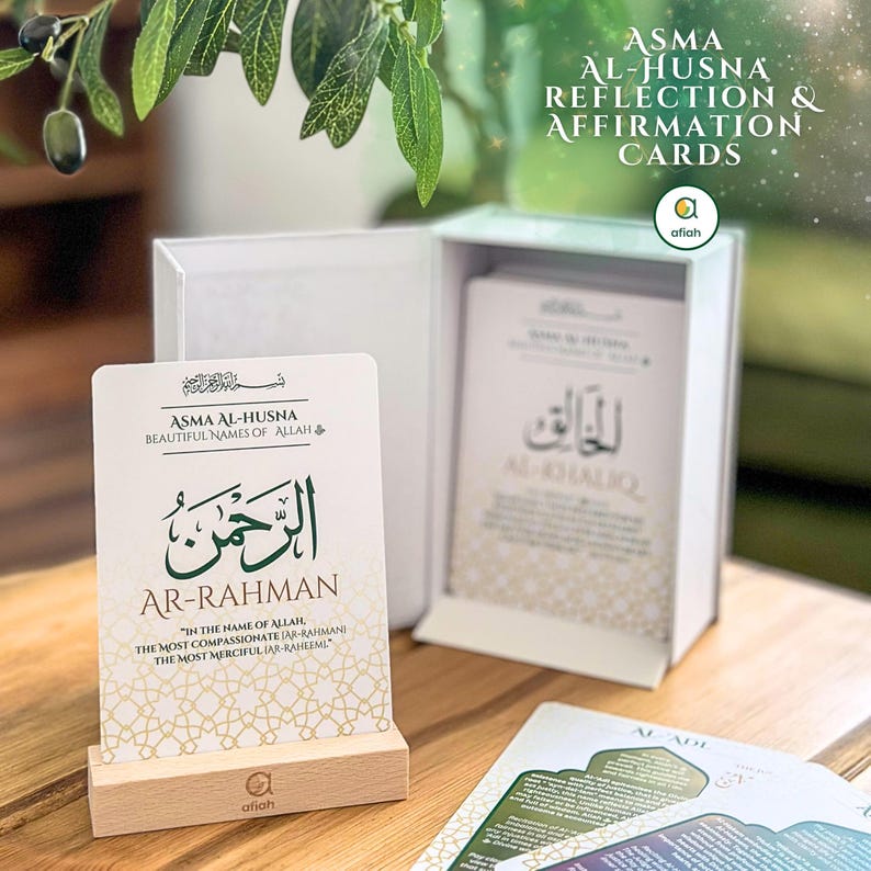 115 High quality Beautifully designed NAMES OF ALLAH & ATTRIBUTES with display stand- Get ready to fall in love with our unique and incredible set of Affirmation & Reflection cards!.