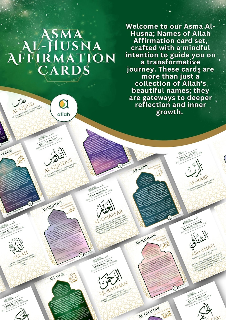 99 Namen von Allah Karten: Asma Al-Husna, Islamische Affirmationen, Duas Bild 8