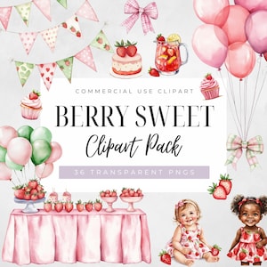 Beere süße Babyparty Clipart, Beere süßer Geburtstag Clipart, Beere erster Geburtstag, Erdbeer-Geburtstagsfeier, Erdbeer-Baby-Mädchen