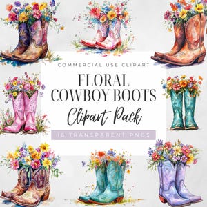 Floral Cowboy Boots Clipart, Boho Braut Cowgirl transparente PNG, Bachelorette Party einladen Grafiken, kommerzielle Nutzung, digitaler Download