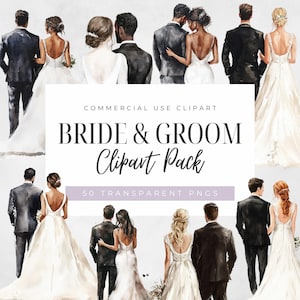 Hochzeit Braut und Bräutigam Zurück Clipart, kommerzielle Nutzung, digitaler Download, Verlobungskarte, Hochzeit Einladung Png, Just Married Clipart