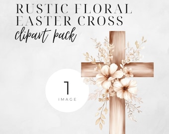 Rustic Cross Clipart, Commercial Use, Christian Junk Journal, Neutral Watercolor Florals,Religious Clip Art,Digital Download,Transparent Png
