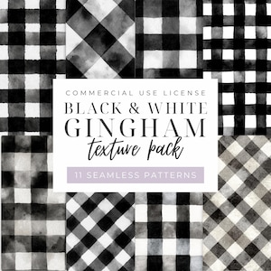 Black Watercolor Gingham Clipart, Plaid Seamless Pattern, Digital Papers, Checkered Scrapbook Repeating Background Texture, Instant Download