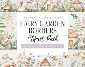 Bordes de imágenes prediseñadas de jardín de hadas, Bosque encantado PNG transparente, Marcos florales de acuarela caprichosos, Imágenes prediseñadas de descarga digital instantánea