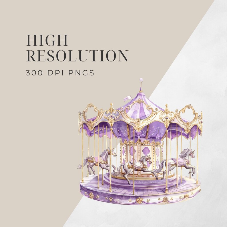 Purple Carousel Watercolor Clipart (digital Download, Transparent Pngs ...