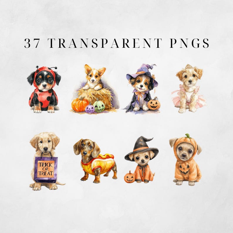 Halloween Dog Clipart: Watercolor Puppies in Costume (PNG Digital ...