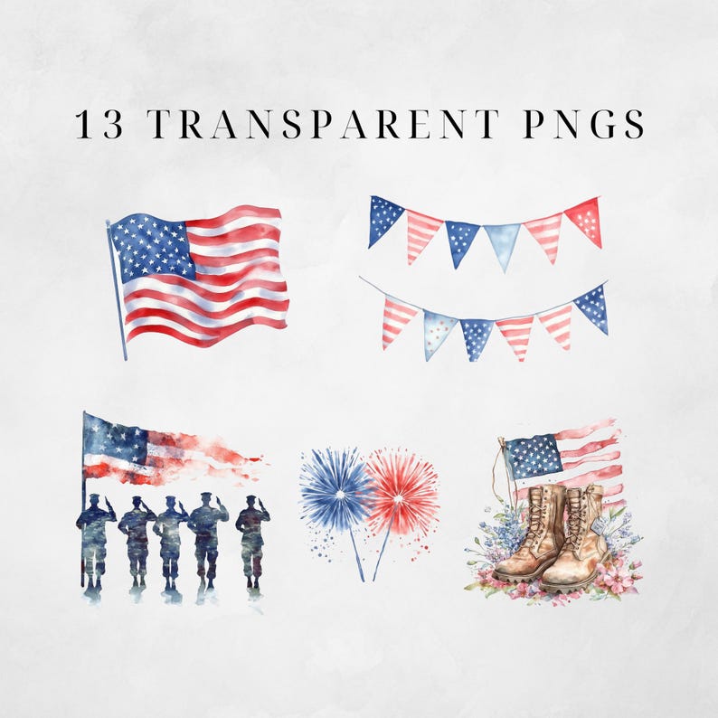 Memorial Day Clipart, Watercolor American Flag PNG, Patriotic 4th of ...