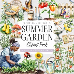Imágenes prediseñadas de jardinería, jardín de primavera, sobres de semillas, imágenes prediseñadas de mariquita en acuarela, PNG transparentes, descarga instantánea, uso comercial