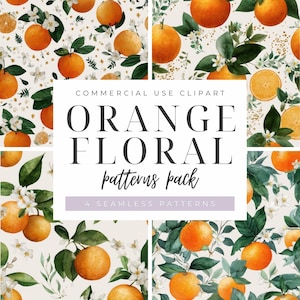 Akvarell orange blommiga sömlösa mönster: Bröllopsbotanisk clipart (digital nedladdning, transparenta PNG-bilder, kommersiellt bruk)