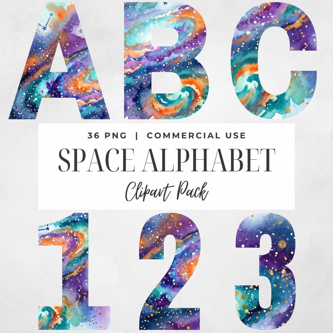 Space Alphabet Clipart, Solar System ABC Letters Numbers PNG ...