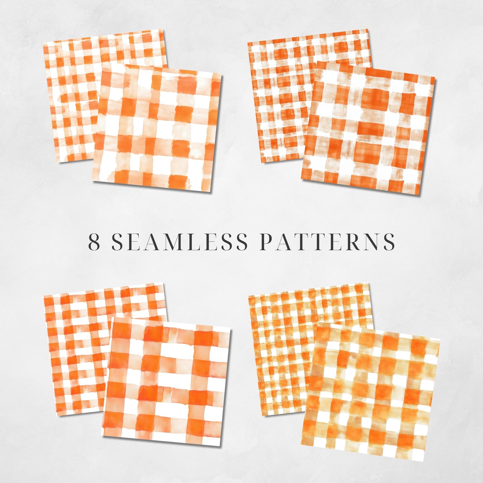 Orange Gingham Seamless Pattern Clipart, Digital Papers, Checkered ...