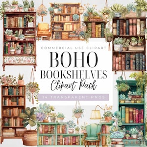 Boho bok Clipart, blommig bokhylla Clipart, vårbokstapel, bokälskare, vintagebok, akvarellböcker och blommor Clipart, bokhylla PNG