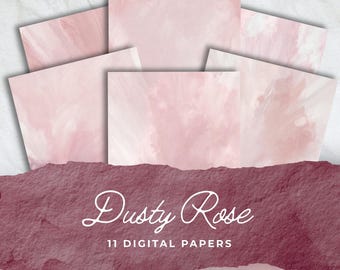 Dusty Rose Digital Papers, Abstract Watercolor Blush Pink Backgrounds, Vintage Rose Texture, Neutral Scrapbook Paper Pack, Printable Craft