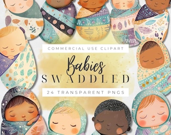 Swaddle Baby Clipart, Commercial Use, Transparent PNGs, Digital Download, Cute Newborn, Baby Shower Invitation, Adorable Nursery Decor