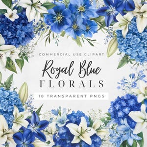 Clipart koningsblauwe bloemen, aquarel clipart, aquarel bloemen, bruiloft clipart, koningsblauwe rozen, aquarel bloemen, blauwe bloem png