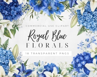 Royal Blue Floral Clipart, Watercolor Clipart, Watercolor Flowers, Wedding Clipart, Royal Blue Roses, Watercolor Floral, Blue Flower Png