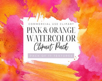 Felroze en oranje aquarelwassingen (digitale download, commercieel gebruik, transparante png-bestanden)