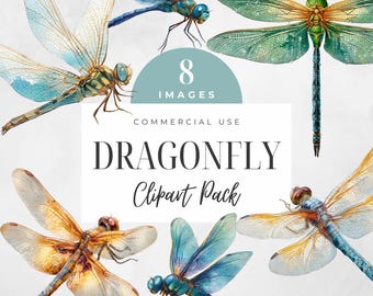 Watercolor Dragonfly Clipart PNG, Simple Insect Illustration, Transparent Background, Junk Journal Ephemera, Scrapbooking Decor, Nature Art