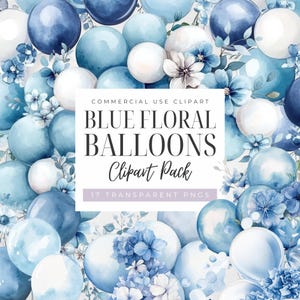 Blauwe ballonboeket, pastel ballonslinger clipart, aquarel ballon boog clipart, digitale download, transparante png-bestanden, commercieel gebruik