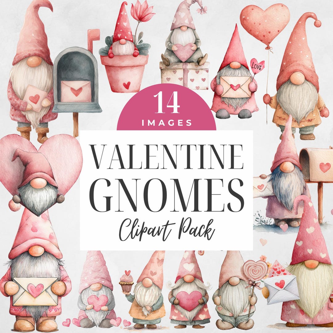 Valentine Gnomes Clipart, Watercolor Gnome PNG, Valentines Day Clip Art ...