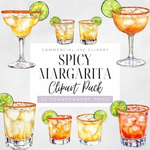 Spicy Margarita Watercolor Clipart, Tequila Cocktail, Alcoholic Drink Illustration, Digital Download, Transparent PNGs, Commercial Use