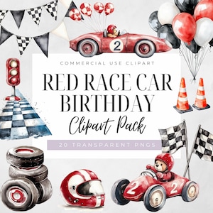 Peuter jongen raceauto thema verjaardag clipart, rode teddybeer illustraties, twee snelle partij, aquarel clipart, commercieel gebruik, transparante png