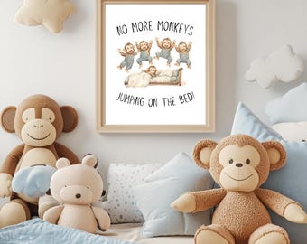 Watercolor Nursery Rhymes Clipart, Five Little Monkeys Jumping on the Bed, Printable Wall Art, Nursery Decor, Baby Shower Gifts, Preschool