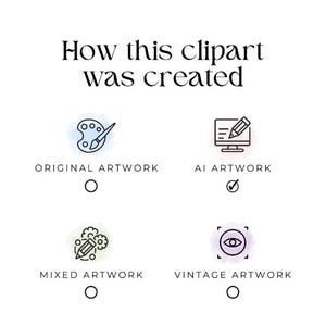 May include: A multiple choice quiz asks how this clipart was created. The options are: Original Artwork, AI Artwork, Mixed Artwork, and Vintage Artwork. The correct answer is AI Artwork, which is marked with a checkmark.