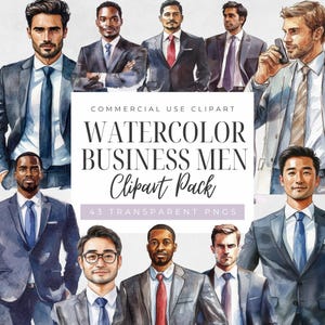 Watercolor Business Man Clipart, Inclusive Career Person, Black Male Boss, Entrepreneur, Digital Download, Transparent PNGs, Commercial Use