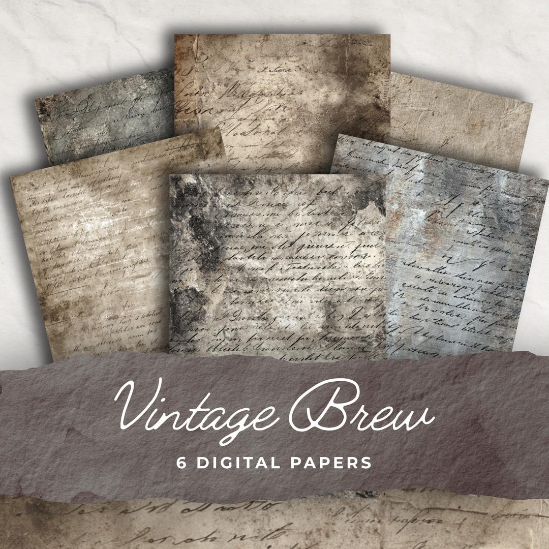 Vintage Brew Digital Papers, Grunge Handwritten Texture Backgrounds ...