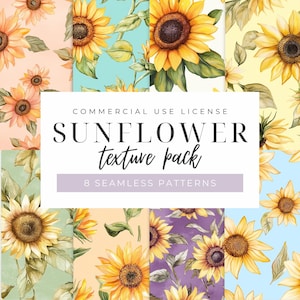 Sunflower Seamless Repeating Pattern, Watercolor Sunflower Bridal Clipart, Digital Papers, Background PNGs, Commercial Use, Instant Download