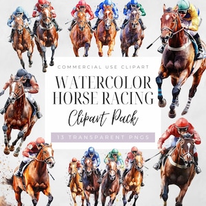 Aquarell Pferderennen Clipart, digitaler Download, Pferderennen Jockey, Derby Clip Art, kommerzielle Nutzung, Pferdesport transparent PNG