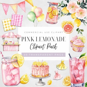 Aquarell Pink Limonade Stand Party, Beeren Sommer Drink Grafiken, Clipart Zitronenkuchen, digitaler Download, transparente PNGs, kommerzielle Nutzung
