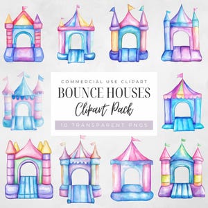 Bounce House Clip Art PNG, Birthday Party Clipart, Watercolor Bouncy House, Instant Download, Digital Transparent PNG, Commercial Use