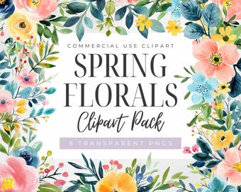 Spring Floral Clipart, Watercolor Botanicals, Transparent Pngs, Vibrant Wedding Flower Graphics, Commercial Use Images, Digital Download