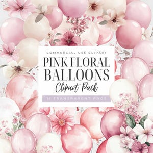 Rosa Ballon Bouquet, Pastell Ballon Girlande Clipart, Aquarell Ballon Bogen Clipart, digitaler Download, transparente PNGs, kommerzielle Nutzung