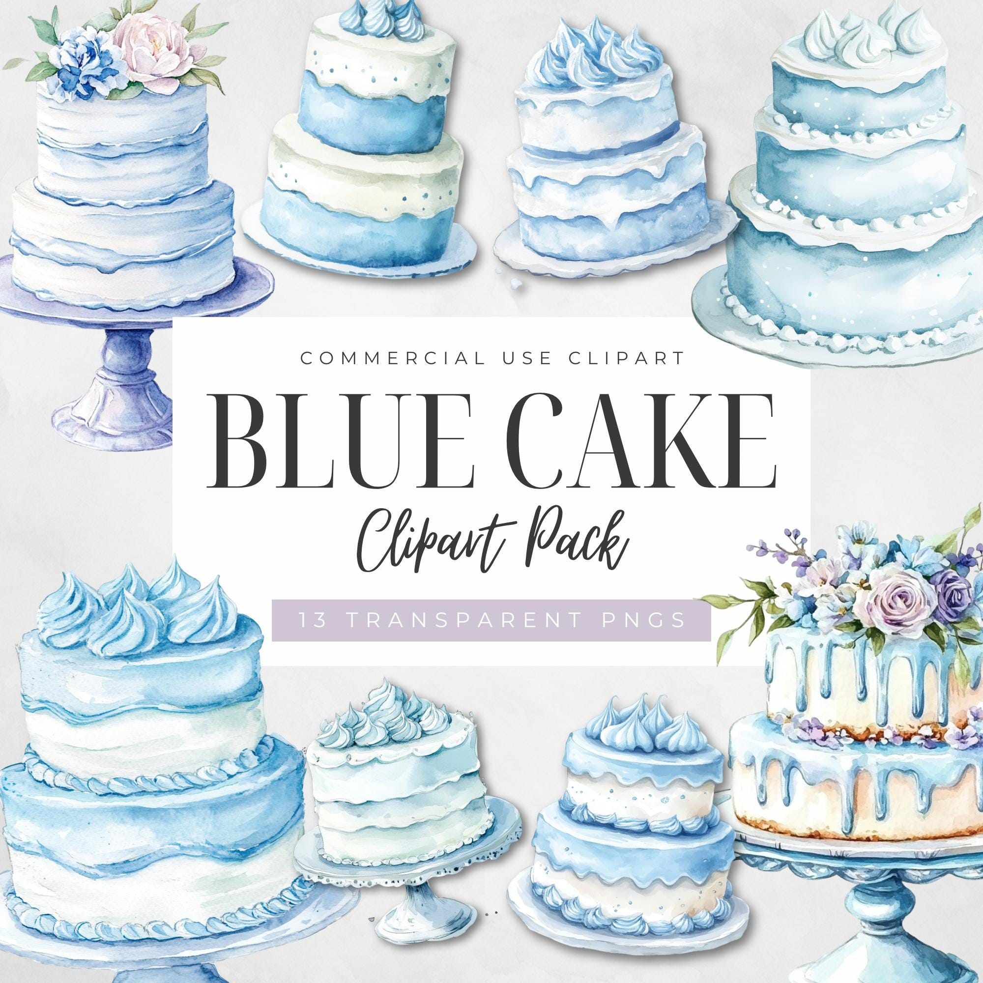 Watercolor Blue Cakes Clipart, Pretty Dessert, Digital Download ...