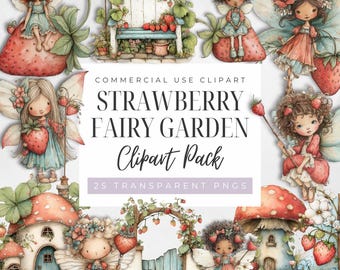 Strawberry Fairy Clipart Bundle: Watercolor PNG Graphics (Digital Download)
