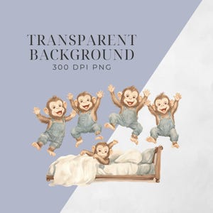 Watercolor Nursery Rhymes Clipart | Five Little Monkeys | Fairytale Clipart, Nursery Decor, Children's Storybook Clipart, Baby Shower Invite