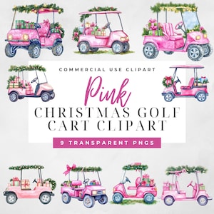 ピンクのクリスマス ゴルフ カート クリップアート、ゴルフ カート クリスマス、PNG、商用利用、7 月のクリスマス クリップアート、キャンプ クリスマス パレード