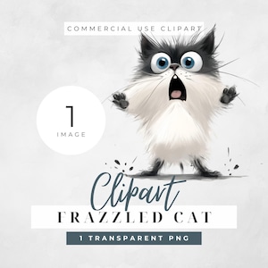 Frazzled Cat Clipart Single, Funny Cat Clipart, Quirky Cat Clipart, Cartoon Cat, Frazzled Cat Clip Art, Transparent PNG, Commercial Use PNG