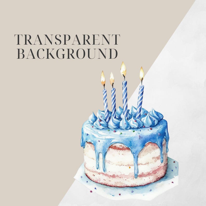 Watercolor Blue Birthday Cake Clipart, Pretty Desserts, Digital ...