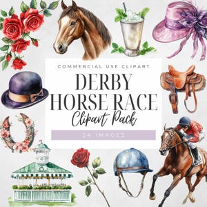 Derby Aquarell Clipart, Pferderennen Clipart, digitaler Download, Hut, Mint Julep, Rosen, Jockey, kommerzielle Nutzung, Reiter Transparent PNG