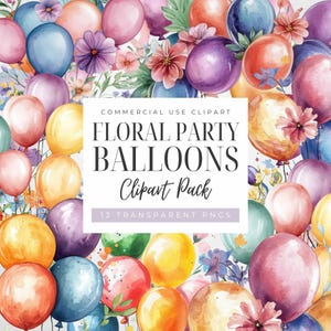 Bouquet de ballons d'anniversaire, Clipart guirlande de ballons pastel, aquarelle ballon arche des cliparts, téléchargement numérique, PNG Transparent, usage Commercial